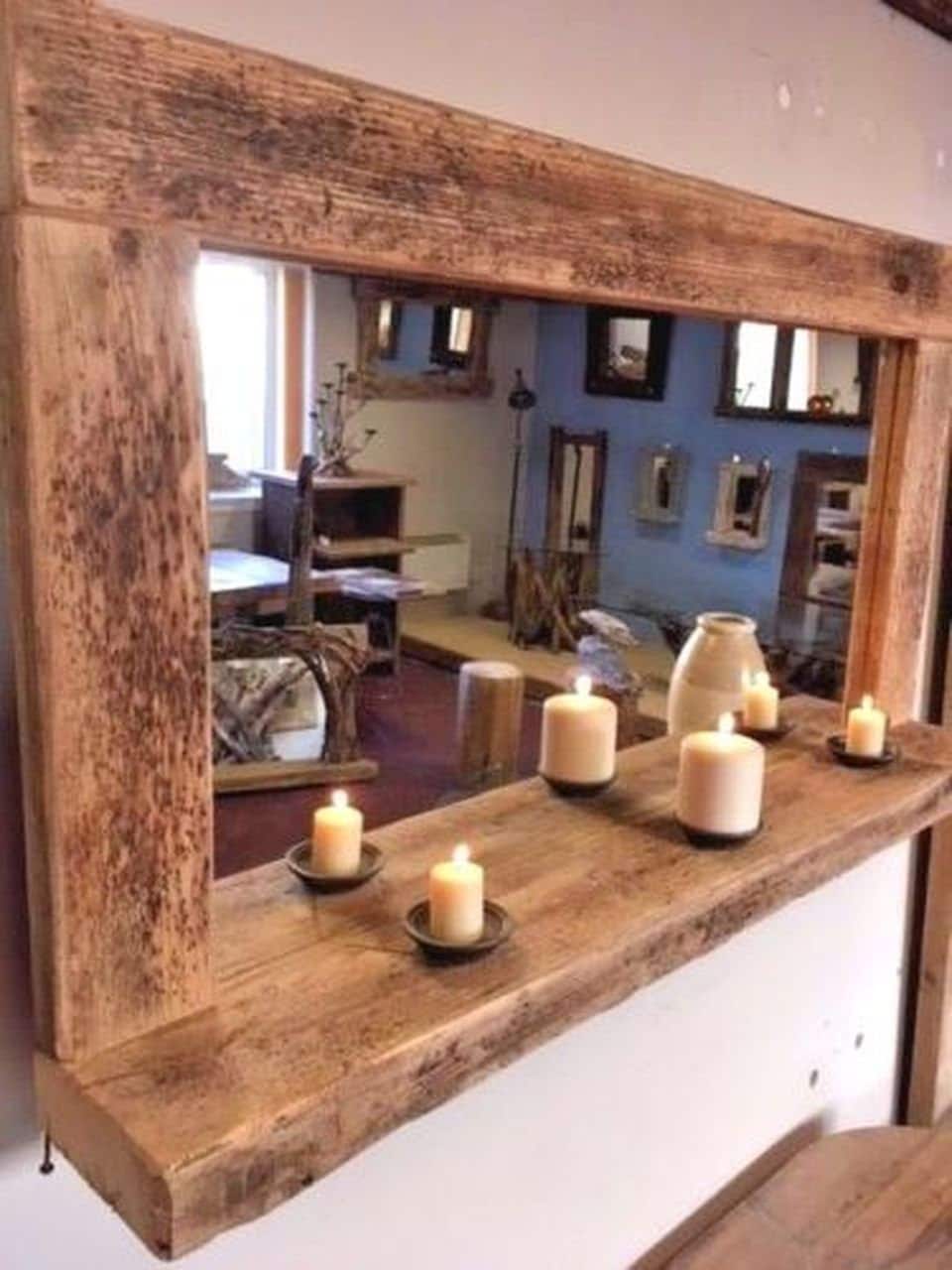 Iona driftwood farmhouse mirror with shelf