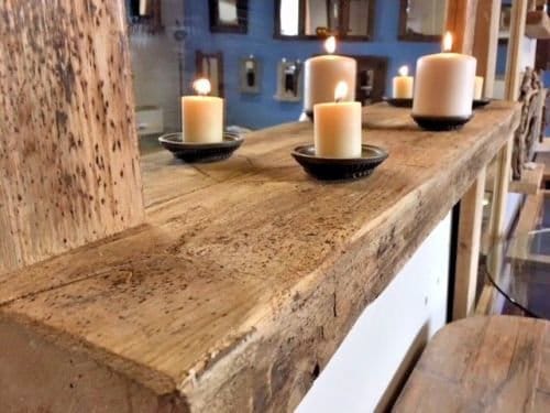 Iona driftwood farmhouse mirror with shelf