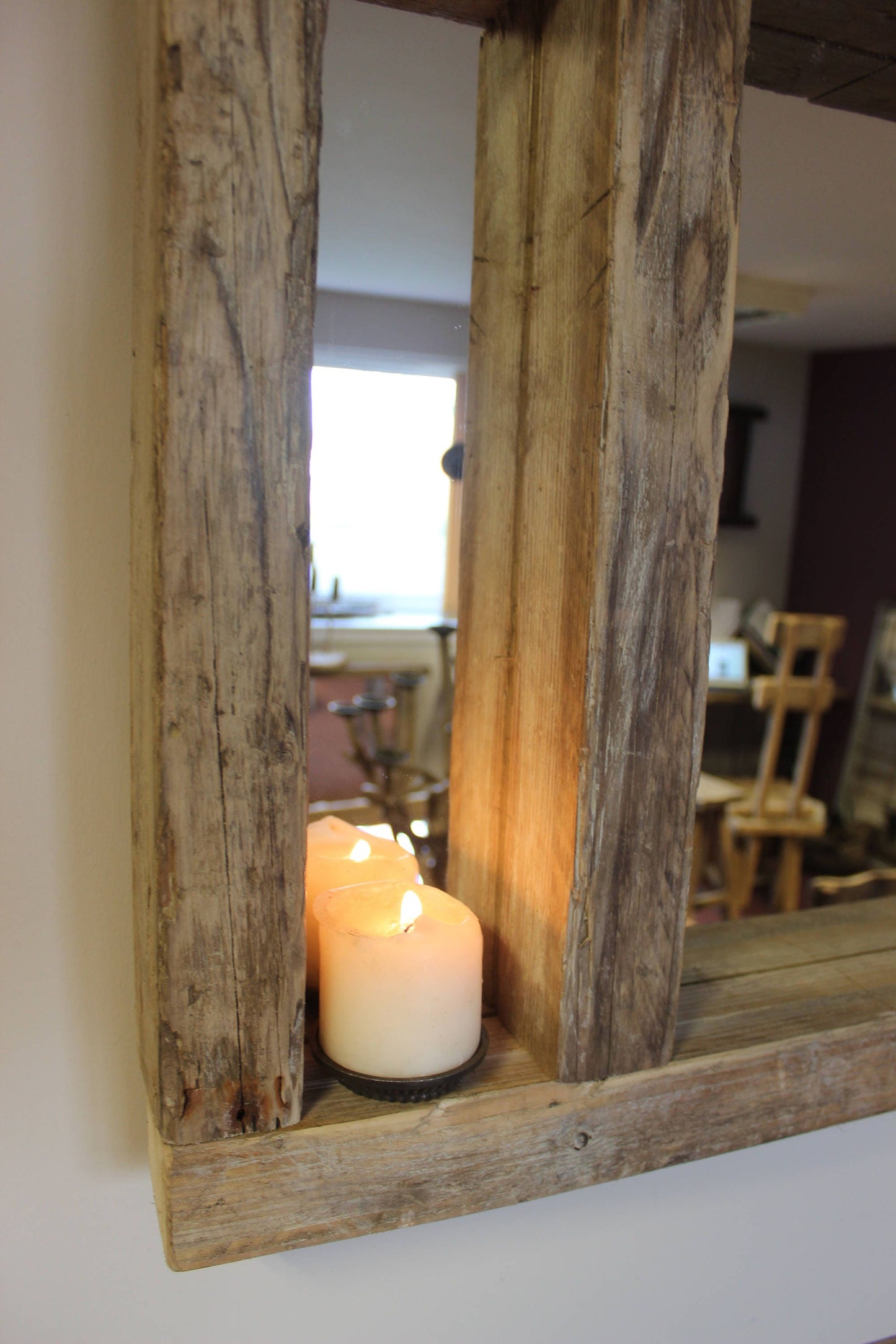 Cotswold Driftwood Farmhouse style mirror with candle shelf