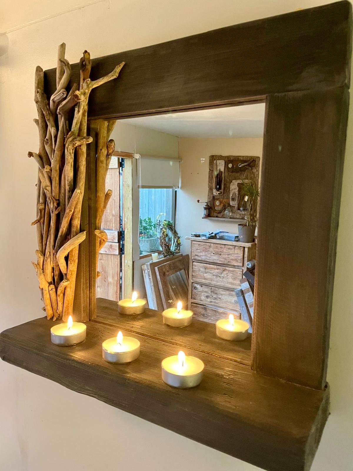 Barra Driftwood mirror with shelf