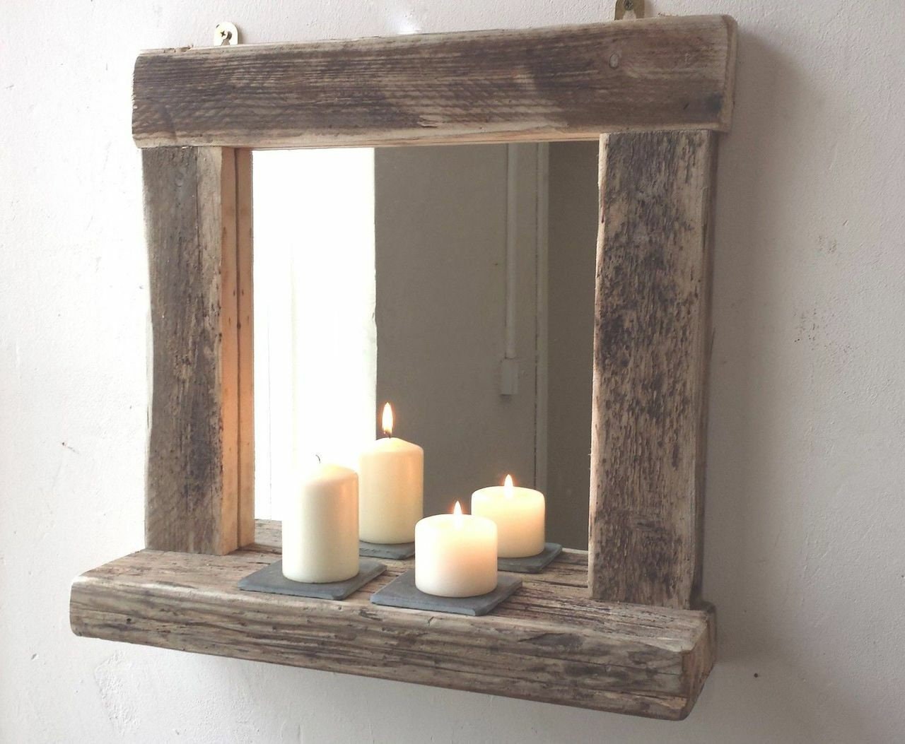 Driftwood mirror with shelf for bathroom