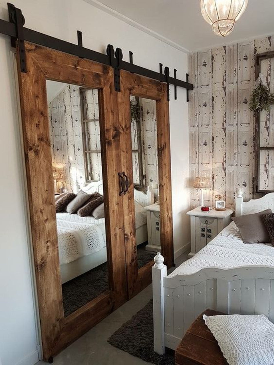 Mirrored Rustic Industrial Sliding Barn Door
