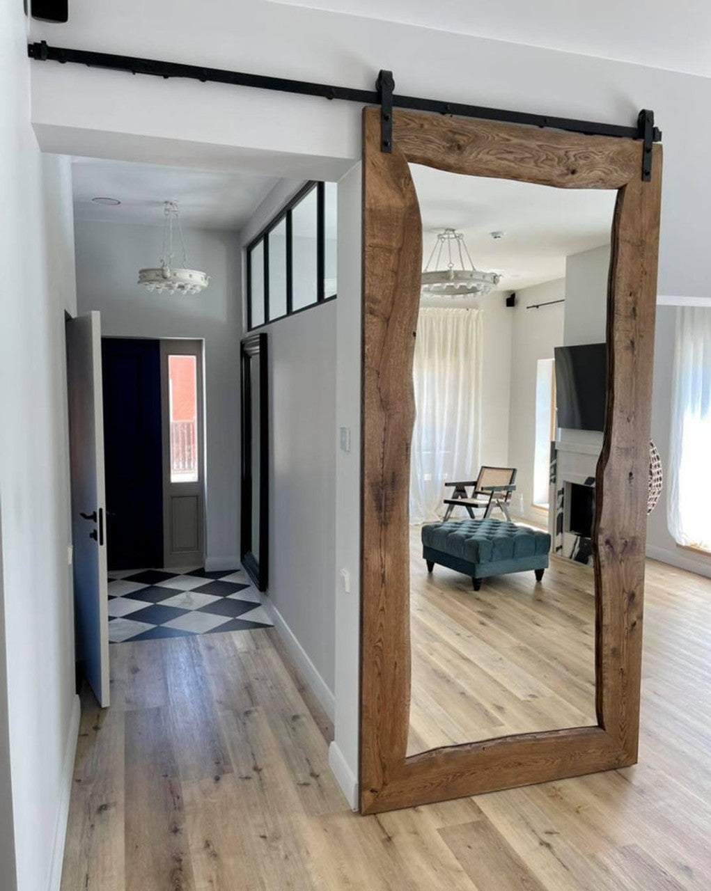 Waney Oak sliding mirrored door