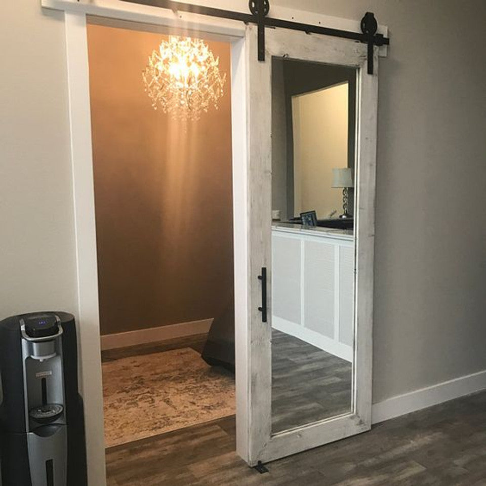 Distressed Whitewashed Mirrored Sliding door