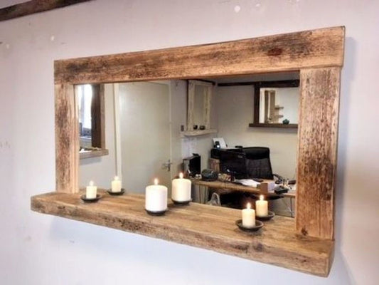 Iona  driftwood farmhouse mirror with shelf