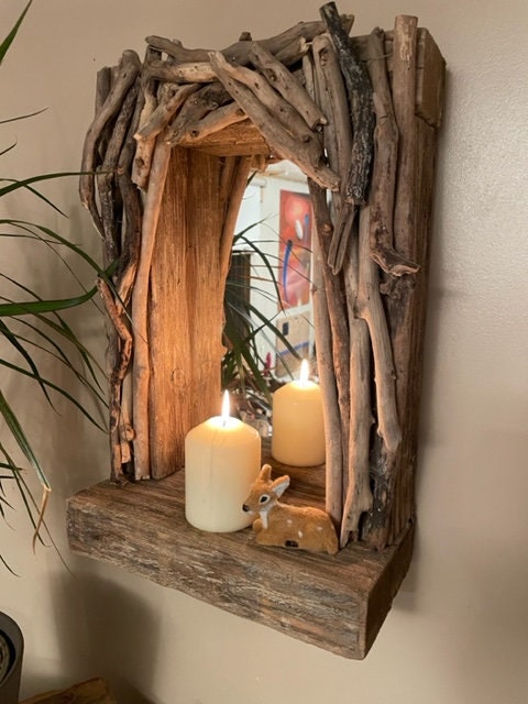 Irish Driftwood Candle shelf mirror