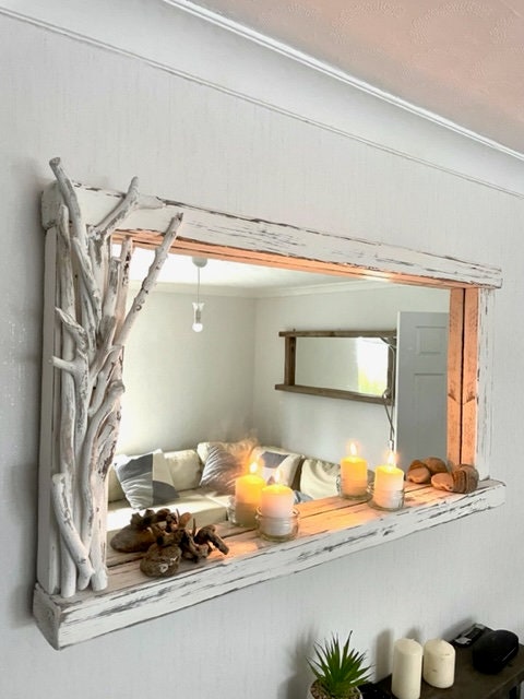 Whitewashed Driftwood Norfolk Mirror with shelf