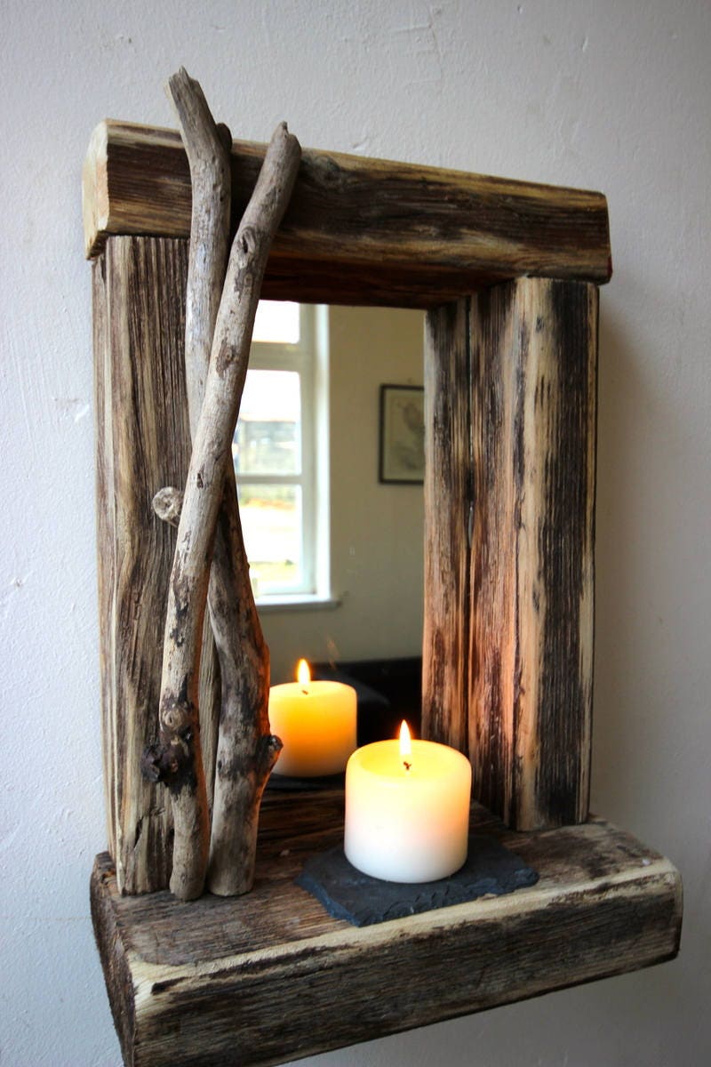 Driftwood candle mirror flat home warming birthday gift