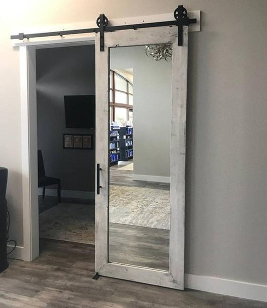 Distressed Whitewashed Mirrored Sliding door